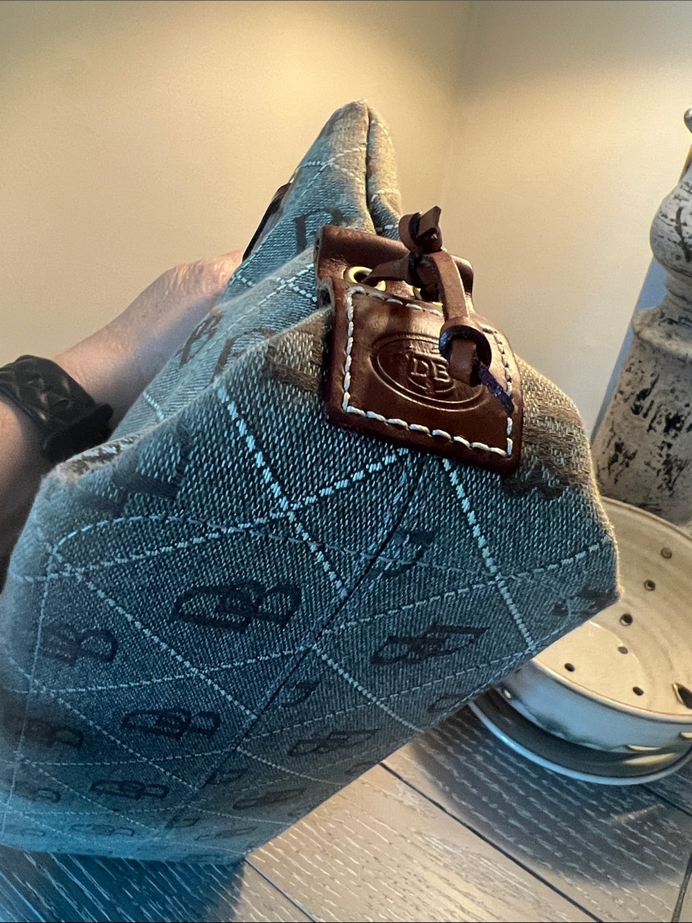 Dooney & Bourke Vintage Signature Monogram Tassel Tote Bag - Picture 5 of 12
